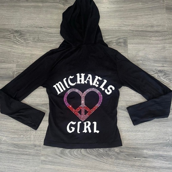 Xhilaration Tops - Y2K 2000s 100% cotton Womens Black Full Zip Hoodie L Peace Rhinestone